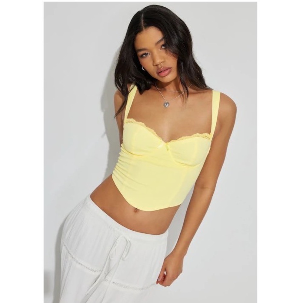 Garage Lia Lace Trim Bustier Top Double Cream Yellow Corset Camisole NWT